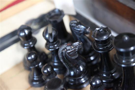 A large Jaques weighted boxwood and ebony chess set, c.1850,